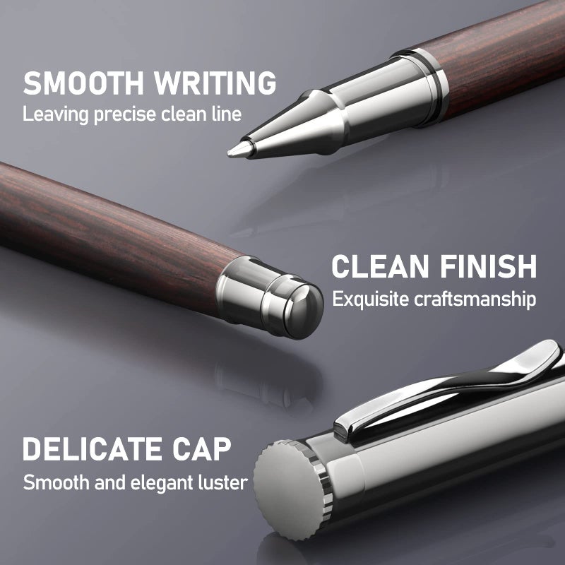 WEMATE Wood Rollerball Pen Set  Extra 2 Ink Refills(1 Black & 1 Blue)  Fancy Writing Pen Nice Luxury Office Gift for Men  Professional  Executive  Cool Wooden Pen for Journaling - Black Oak - Image 5